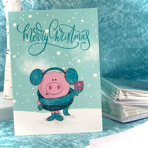 SALE Penny Pig Christmas Cards
